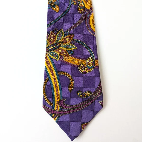 Versace Purple and Yellow Men's Tie - Picture 3 of 13